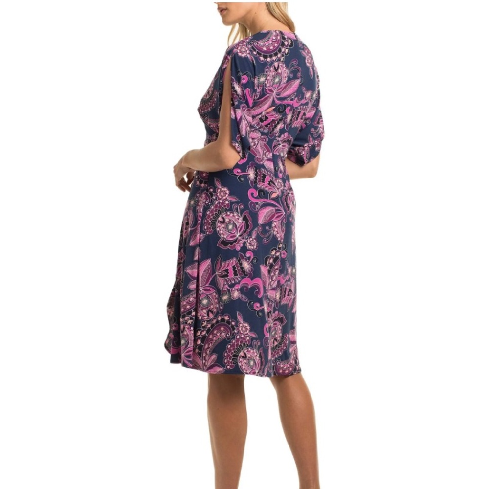 Trina Turk Surplice Paisley Navy & Pink Faux Wrap, Jersey Dress